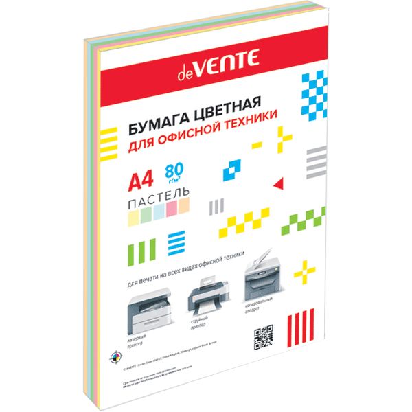 Бумага цветная А4/80/250 л., пастельная, ПЭТ с подложкой, deVENTE