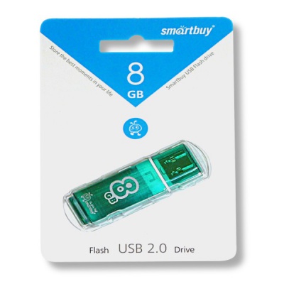 Флеш-накопитель USB 2.0, 8 ГБ, Smartbuy Glossy_изумрудный Флеш-накопитель USB 2.0, 8 ГБ, Smartbuy Glossy_изумрудный