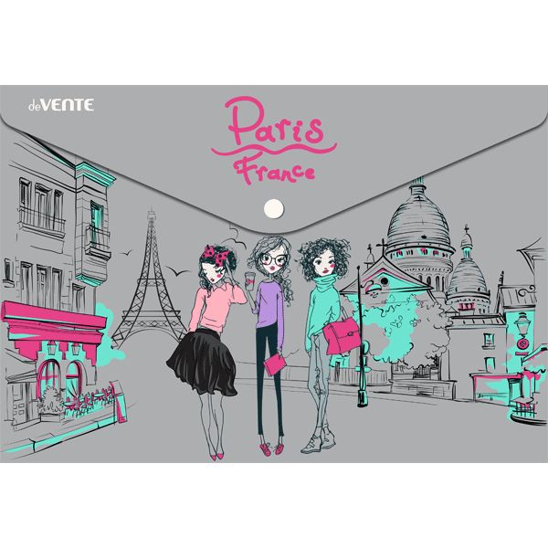 Папка-конверт на кнопке, А3, PP 200 мкм, непрозрачная, deVENTE Paris   Акция!!!