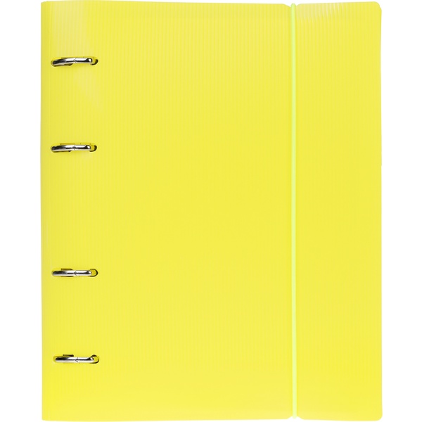 Тетрадь на кольцах, А5, 120 л., клетка, пластик. обложка на резинке, Hatber Line Neon_Желтая
