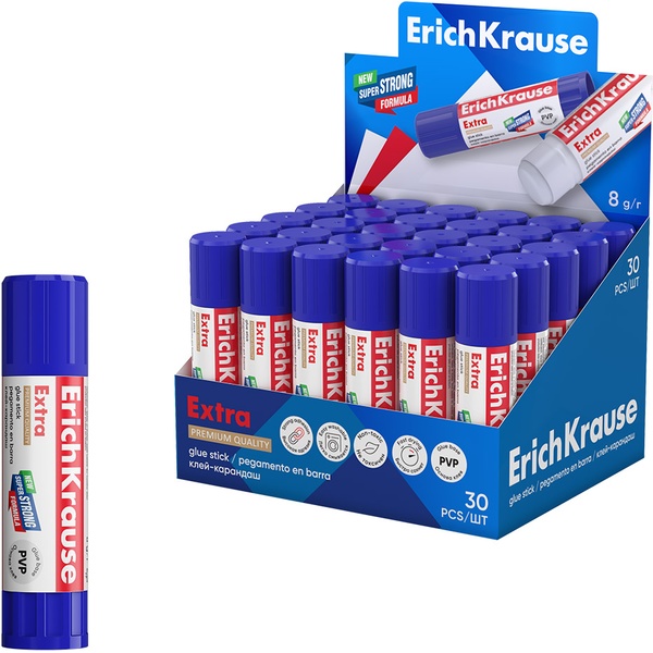Клей-карандаш 8 г, PVP основа, ErichKrause Extra