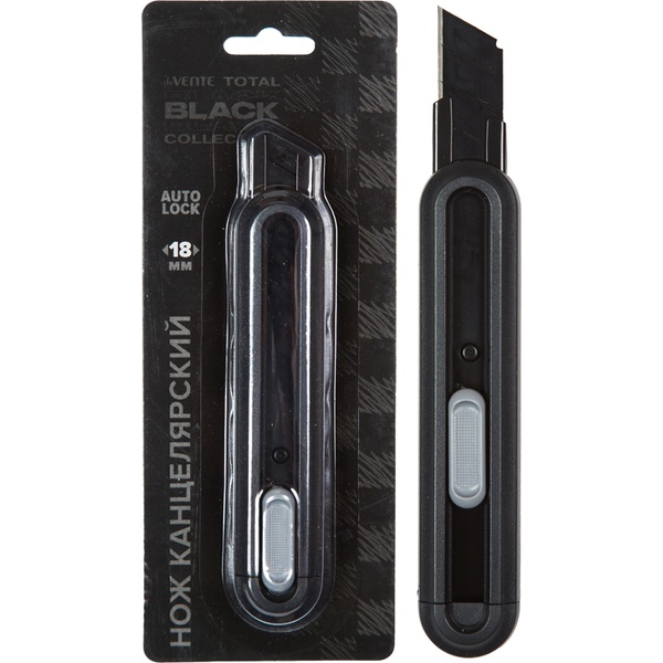 Нож канцелярский 18 мм deVENTE Total Black, блокировка auto-lock, метал. направляющие