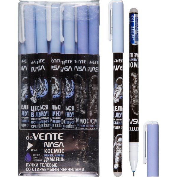Ручка "пиши-стирай" гелевая, синяя, Ø 0.5 мм, линия 0.35, ластик, deVENTE NASA_2 дизайна Ручка "пиши-стирай" гелевая, синяя, Ø 0.5 мм, линия 0.35, ластик, deVENTE NASA_2 дизайна