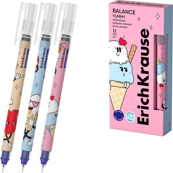 Ручка-роллер, синяя, d=0.5 мм, линия 0.35 мм, ErichKrause Balance Stick Yummy
