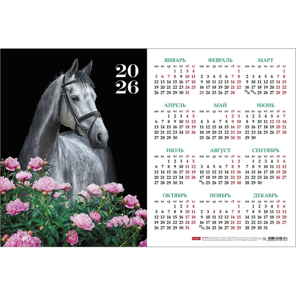 Календарь настенный листовой 2026 г. Год Лошади: А3, мел. карт. 190 г/м² Календарь настенный листовой 2026 г. Год Лошади: А3, мел. карт. 190 г/м²