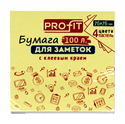 Бумага для заметок с клеевым краем, 76*76 мм, 100 л., пастельная, 4 цвета, Profit