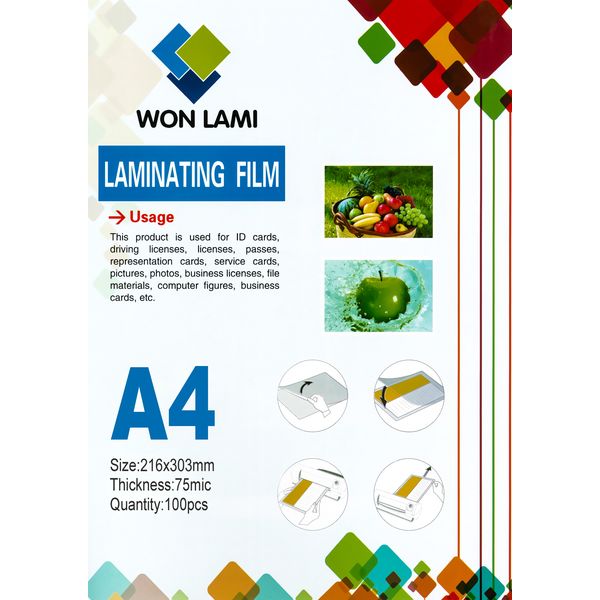 Пленка для ламинирования, 216*303 мм (А4), 75 мкм, глянцевая, 100 л., WON LAMI Акция!