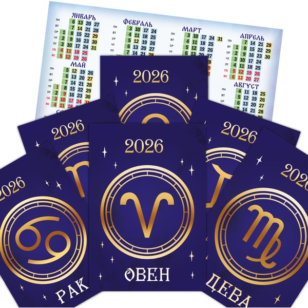 Календарь карманный 2025 г. (двойной) Знаки зодиака, мел. картон 200-230 г/м2, тисн. ф., ассорти