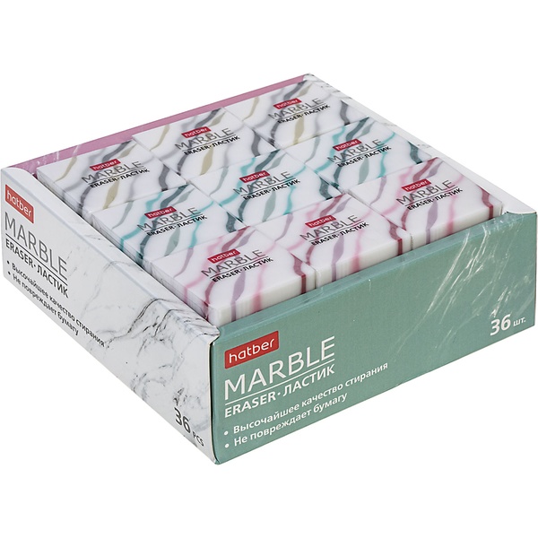 Ластик Hatber Marble, PVC, прямоугольный, 35*35*11 мм, 3 дизайна Ластик Hatber Marble, PVC, прямоугольный, 35*35*11 мм, 3 дизайна