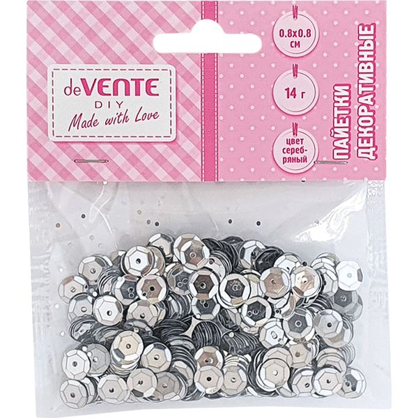 Пайетки круглые Ø8 мм, 14 г, серебристые, deVENTE Metallic