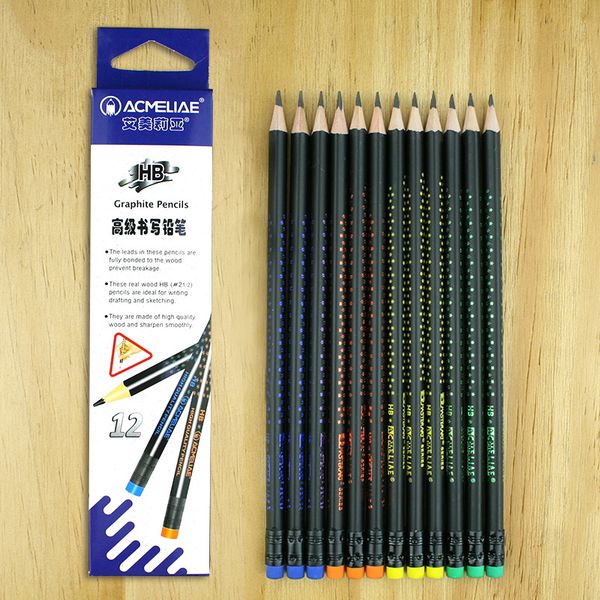 Карандаш чернографитный с ластиком, HB, деревянный, трехгранный, 4 дизайна, Acmeliae