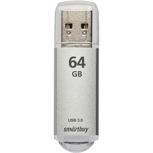 Флеш-накопитель USB 3.0/3.1, 64 ГБ, Smartbuy V-Cut Silver/сверкающий серебристый