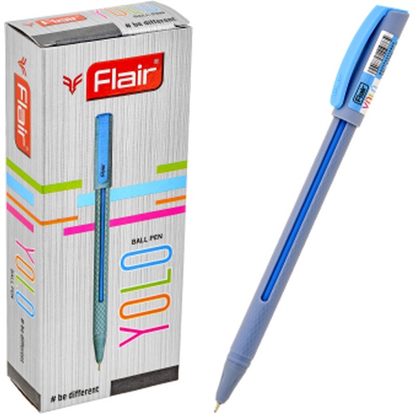 Ручка шариковая синяя, 0.7 мм "игла", рифл. упор, карбон. корпус, м/о, ДП 3 км, FLAIR Yolo