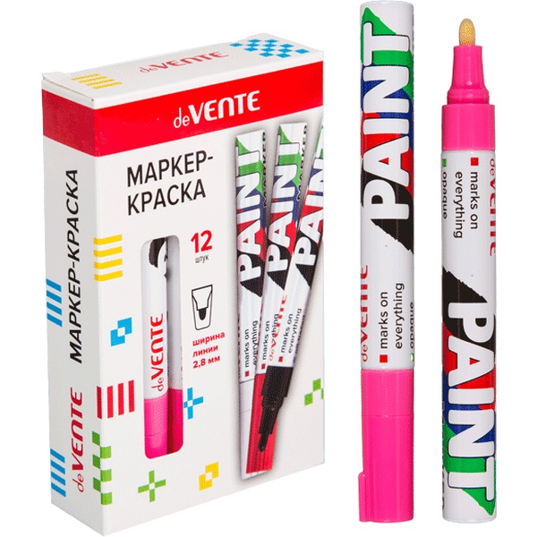 Маркер-краска deVENTE, розовый, пулевидный ПУ, 2.8 мм, метал. корпус