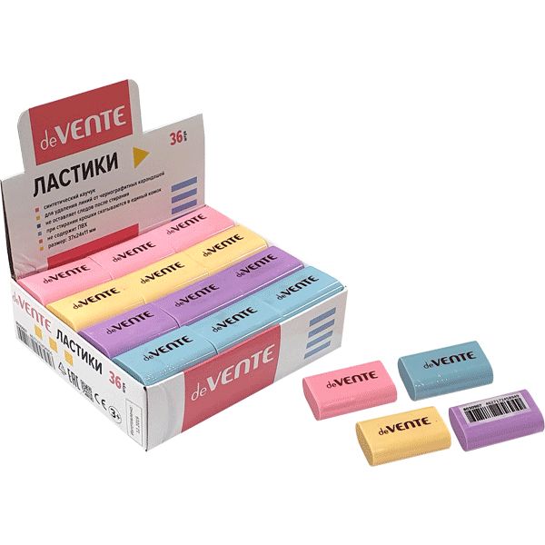 Ластик deVENTE Pastel, синт. каучук (Dust free), прямоугольный, 37*24*11 мм, 4 дизайна