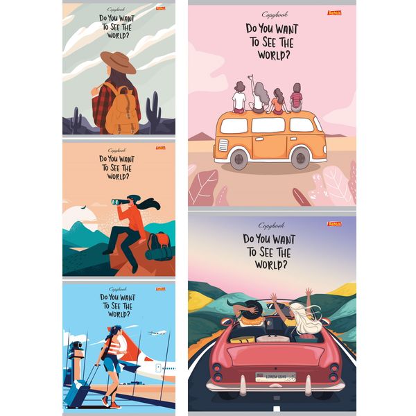 Тетрадь А5, клетка, 48 л., на скобе, 60 г/м² (72%), мел. бумага, Remix Путешествие по миру_5 дизайнов