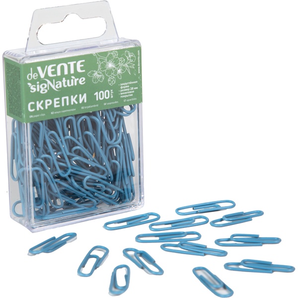 Скрепки 28 мм 100 шт в пластиковой коробк,  стальные овальные, deVENTE sigNATURE_сумеречный синий