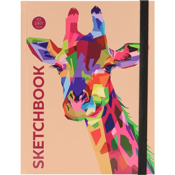 Скетчбук А5, тв. переплет, 80 л., Lux cream блок 100 г/м², резинка, MILAND Жираф   Акция!