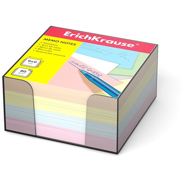 Бумага для заметок в подставке, 9*9*5 см, 80 г/м², 4 цвета, ErichKrause