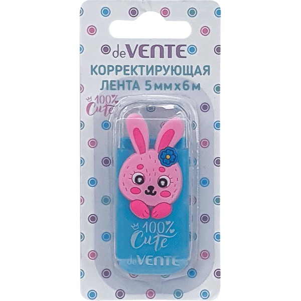 Лента корректирующая 5 мм*6 м deVENTE.100% Cute. Rabbit, непрозр. голубой корпус, фронт. аппликатор Лента корректирующая 5 мм*6 м deVENTE.100% Cute. Rabbit, непрозр. голубой корпус, фронт. аппликатор