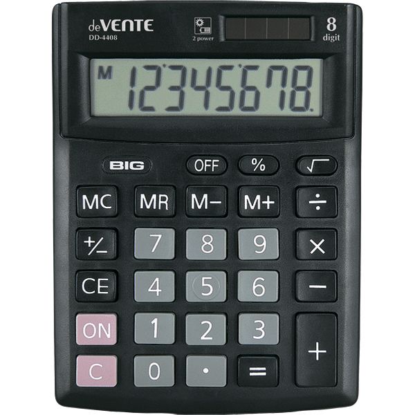 Калькулятор базовый deVENTE DD-4408, 8-разряд., 1 яч. памяти, дв. питание, черный