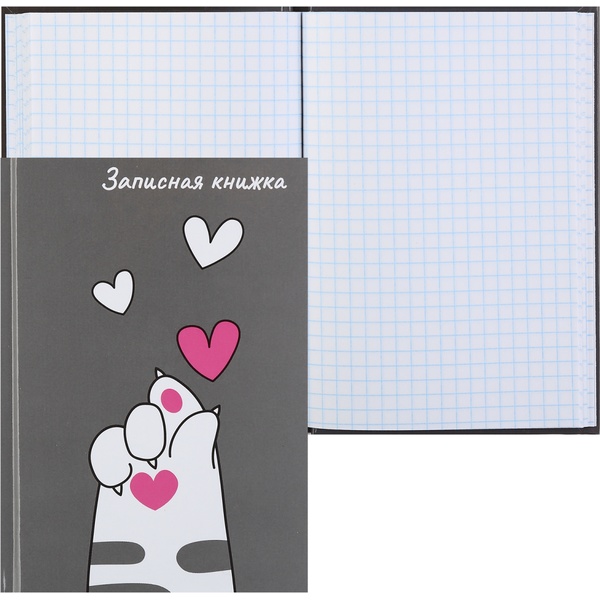 Блокнот в твердом переплете А6, 48 л., 60 г/м2, клетка, глянц. лам., КОКОС Cats & Heart