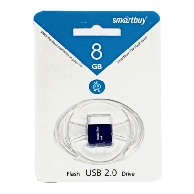 Флеш-накопитель USB 2.0, 8 ГБ, Smartbuy LARA Blue/синий