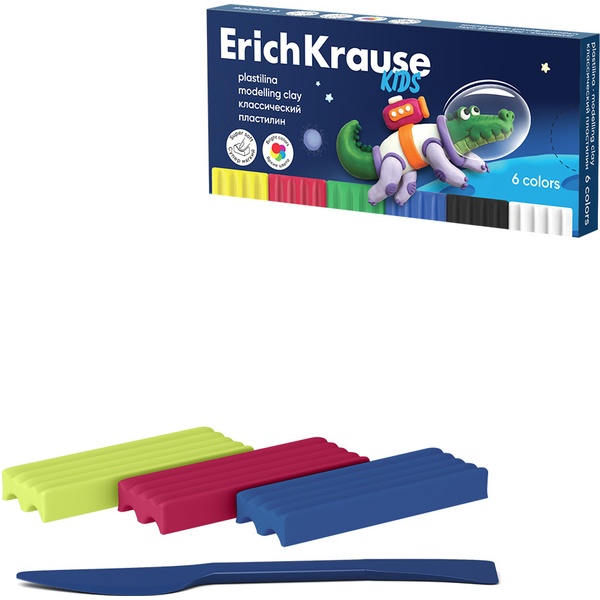 Пластилин классический ErichKrause Kids Space Animals, 6 цветов, 108 г, стек в комплекте, к/упаковка Пластилин классический ErichKrause Kids Space Animals, 6 цветов, 108 г, стек в комплекте, к/упаковка