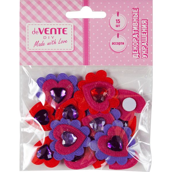 Декор для творчества deVENTE Сердечки со стразами, текстиль, 25*27 мм/ 30*35 мм (15 шт.) Акция!