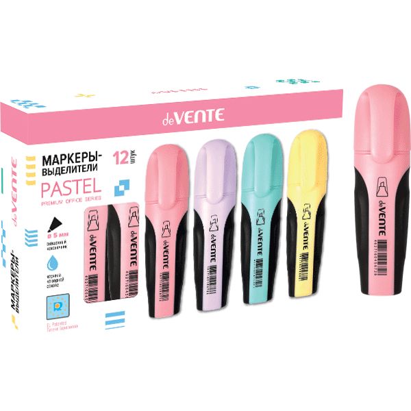 Текстмаркер розовый, пастельный, ШЛ 1-5 мм, н-к "клин", эрг. корпус, deVENTE Pastel