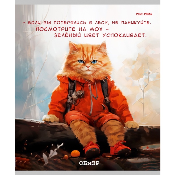 Тетрадь предметная 48 л., клетка, 60 г/м2, обл. мел. картон, Prof-Press Жил был кот_ОБиЗР