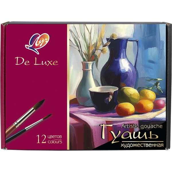 Краски гуашевые художественные ЛЮКС, 12 цветов, банка 40 мл, в к/к