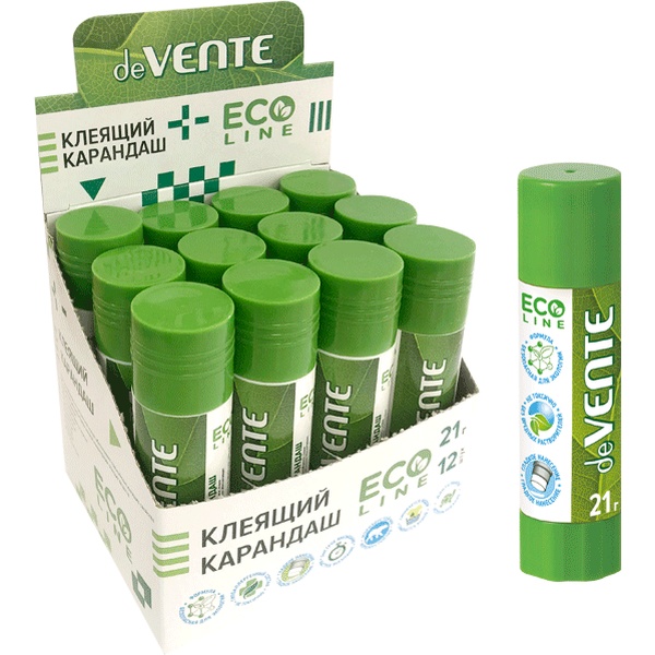 Клей-карандаш 21 г, PVP основа + растит. компоненты, вр. фикс. до 1 мин., deVENTE Eco-line  АКЦИЯ!!!
