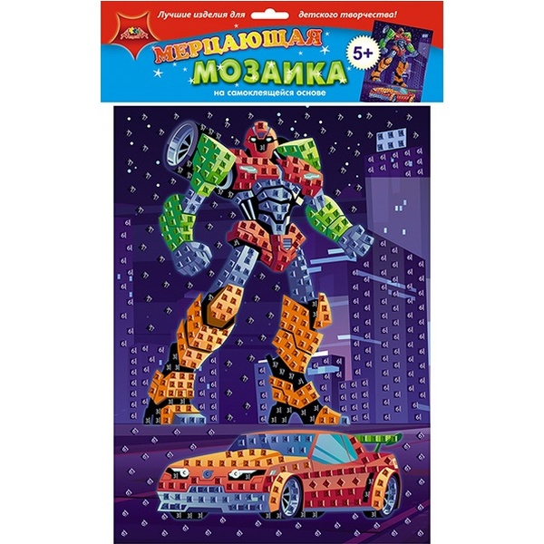 Мозаика мерцающая А3. АППЛИКА Робот, самокл. пластик. эл-ты, 5+