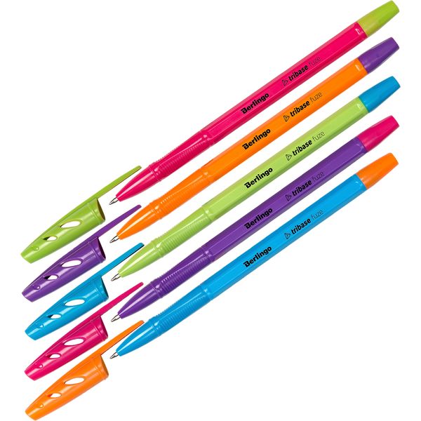 Ручка шариковая синяя, 0.7 мм, рифл. упор, BERLINGO Tribase Fuze_5 дизайнов