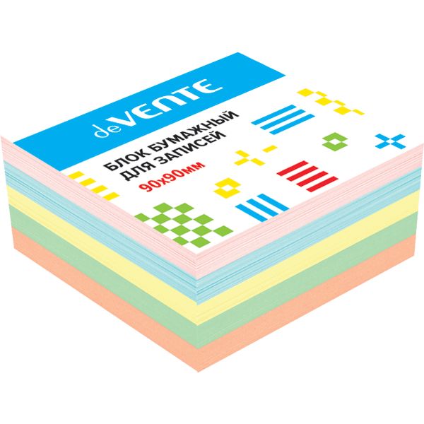 Бумага для заметок, 9*9*5 см, без склейки, 80 г/м², пастельная, 5 цветов, deVENTE