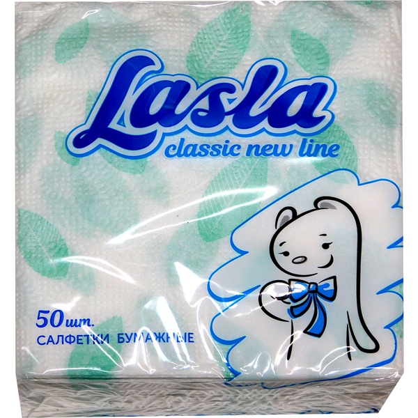 Салфетки бумажные LASLA Classic, New Line, 50 шт., 240*240 мм, 1-сл., рис. листья