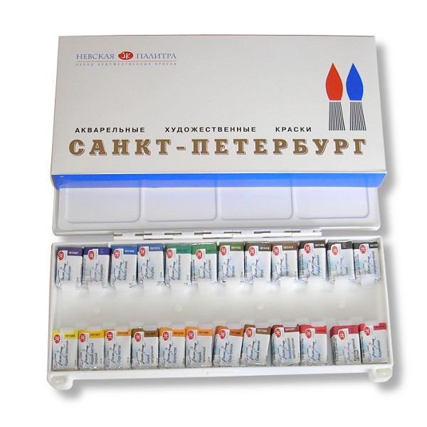 Краски акварельные художественные БЕЛЫЕ НОЧИ Санкт-Петербург, 24 цвета, кювета 2.5 мл, в п/пенале