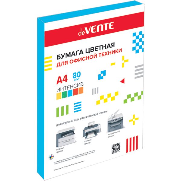 Бумага цветная А4/80/100 л., интенсив, синяя, ПЭТ с подложкой, deVENTE