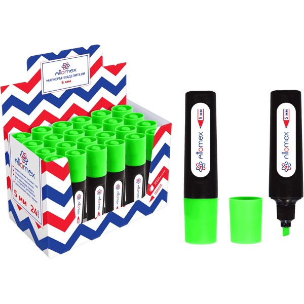 Текстмаркер зеленый, неоновый, ШЛ 1-5 мм, н-к "клин", Attomex Текстмаркер зеленый, неоновый, ШЛ 1-5 мм, н-к "клин", Attomex
