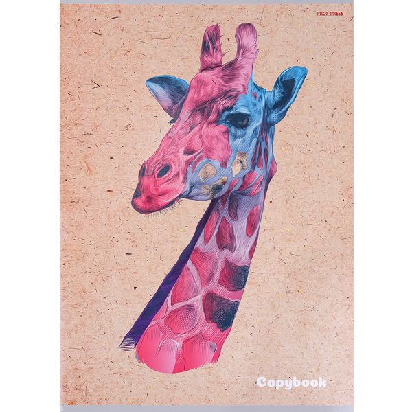 Тетрадь А4, клетка, 96 л., на скобе, 60 г/м², мел. картон, твин-лак Prof-Press Неоновый жираф-1