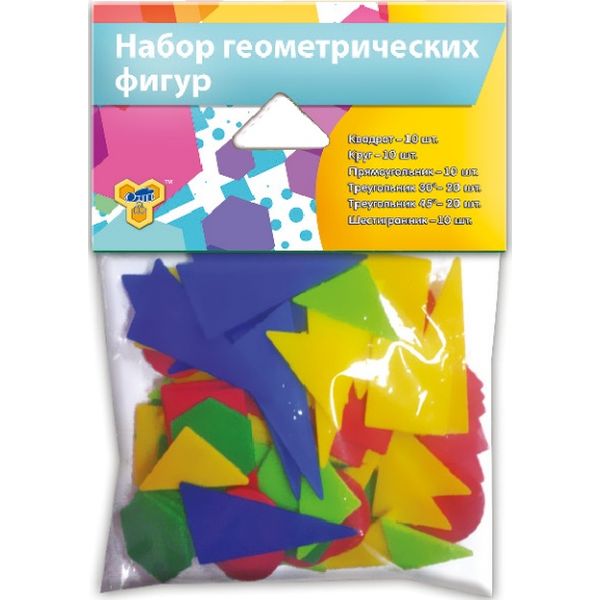Геометрические фигуры (в наборе) 80 шт., пластиковый, непрозрачный, разноцветный, ТПК ПЧЕЛКА Акция!