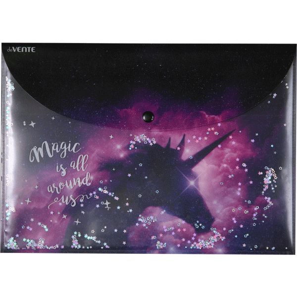 Папка-конверт на кнопке, А4, PP 350 + PVC 100 мкм, непрозрачная, конфетти, deVENTE Dream_Unicorn Папка-конверт на кнопке, А4, PP 350 + PVC 100 мкм, непрозрачная, конфетти, deVENTE Dream_Unicorn