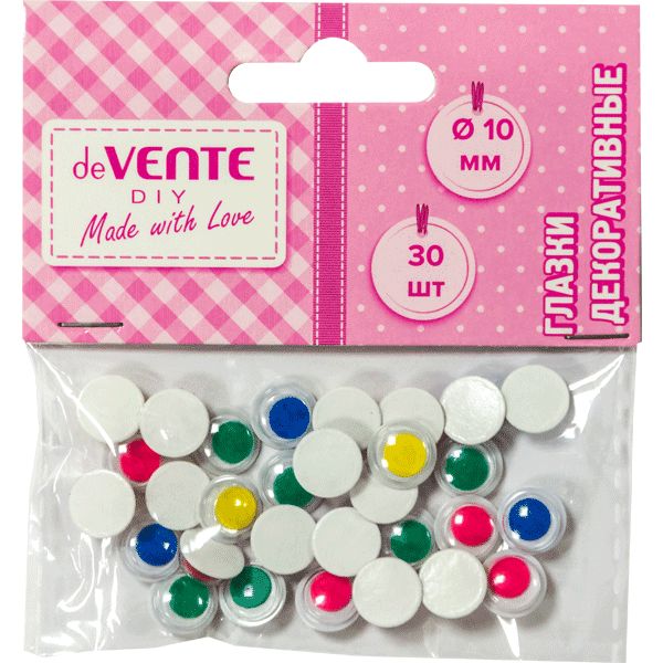 Глазки самоклеящиеся, Ø10 мм, подвижные, цв.: ассорти, пластик., deVENTE (36 шт.) Акция!