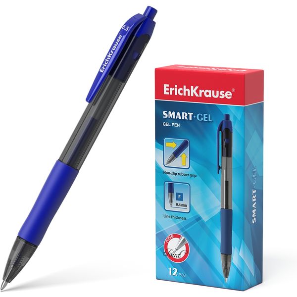 Ручка гелевая автомат., синяя, лин. 0.4 мм, ДП 500 м, эрг. грип, ErichKrause Smart-Gel Matic&Grip