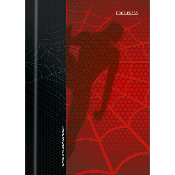 Блокнот в твердом переплете А6, 48 л., 60 г/м², клетка, глянц. лам., Prof-Press Спайдер черный