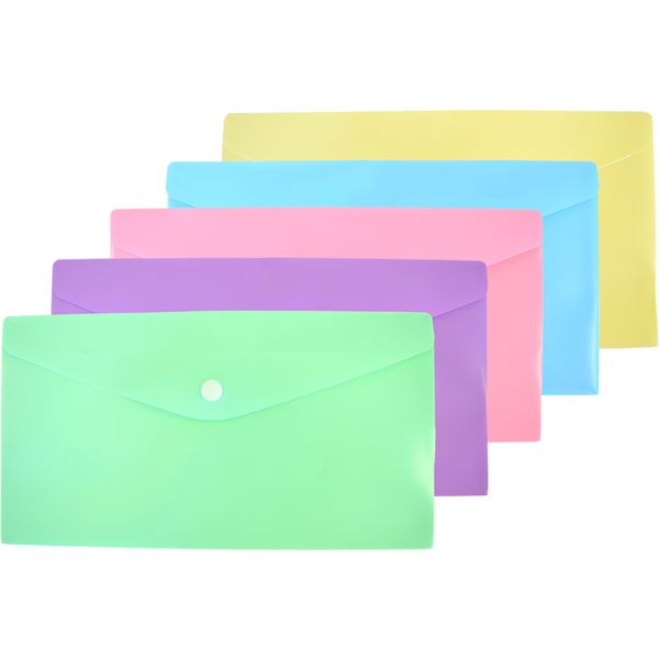 Папка-конверт на кнопке, Travel-size, PP 180 мкм, непрозрачная, deVENTE Pastel_5 цветов
