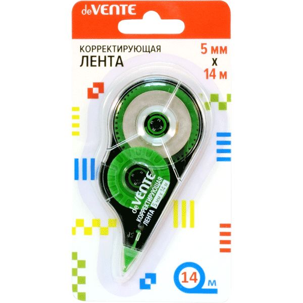 Лента корректирующая 5 мм* 14 м, фронт. аппликатор, п/п корпус, deVENTE_зеленый