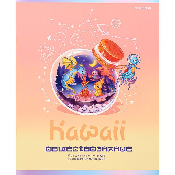 Тетрадь предметная А5, 48 л., клетка, 60 г/м², твин-лак, софт-тач, Prof-Press Kawaii_Обществознание
