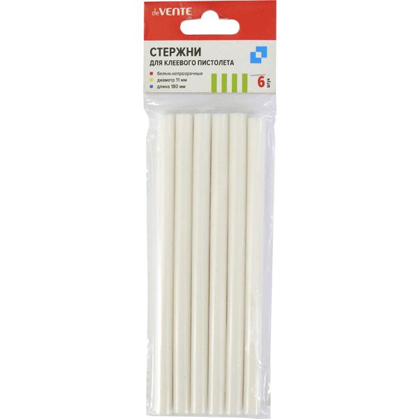 Стержень клеевой для термопистолета, Ø 11 мм, Д 180 мм, белый, deVENTE (6 шт.)